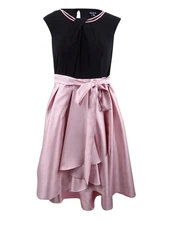 SL Fashions Women's Plus Size Mikado Satin High-Low Dress (14W, Black/Petal)