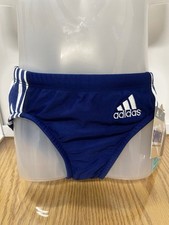ADIDAS Boys Swim Brief NEW With Tags Navy Blue w/ White Stripe Size 22"