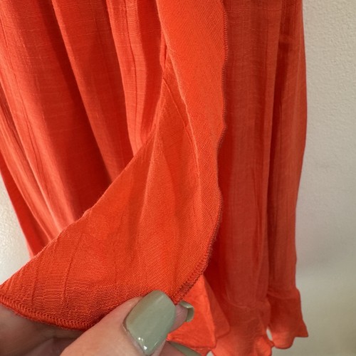 Vintage Y2K IZ Byer Dress S Orange Gauze Ruffle Crochet Lace Boho Sleeveless - Picture 4 of 12