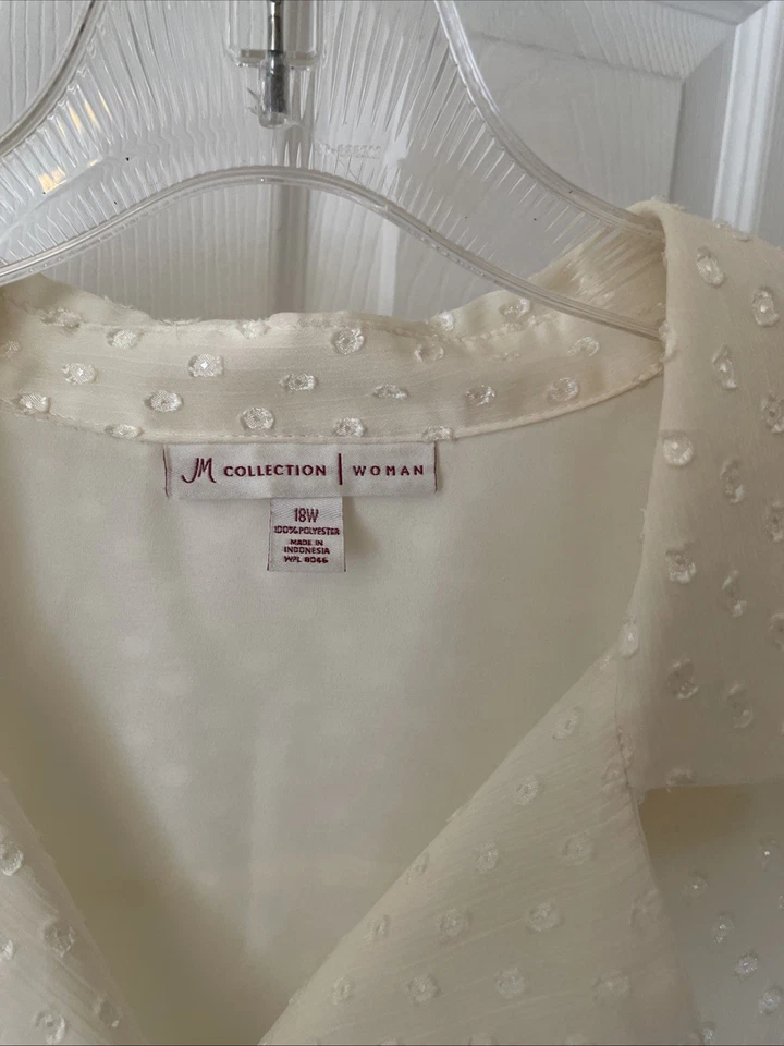 Colección JM Preciosa Blusa Top Marfil Polkadot Botón Talla 18 Manga 3/4 Hermosa Foto 2 de 3
