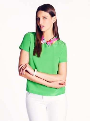 ❤️Kate Spade New York Tessa Green Silk Top Pink Floral Collar Sz 0, RARE CUTE🔥 - Picture 5 of 16