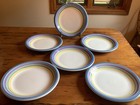 Gibson Lot Of 6 Discontinued Candy Stripe Dinner Plates 11.5 Inch Purple Blue
