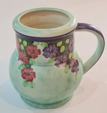 Vintage E RADFORD H.J Wood Handpainted 1930's Garden Flower Ceramic Handled Vase