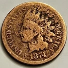 1874 Indian Head Cent Semi-Key Low Mintage Heavy Env Damage BN1815