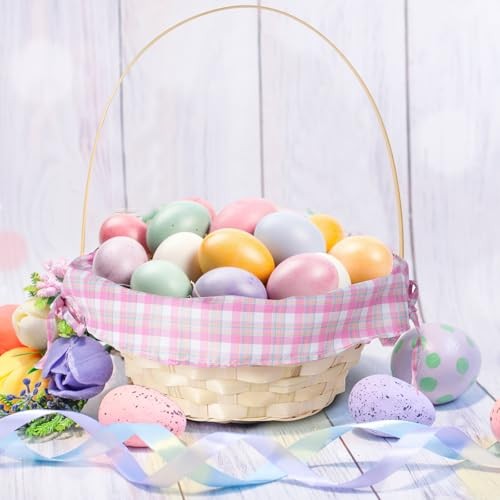 3 Pack Easter Basket with Handles and Colorful Plaid and Bunny Liners,Wicker - Picture 4 of 7