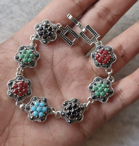 Pulsera de plata esterlina floral de varias piedras para mujer joyería de moda regalo - Imagen 5 de 7