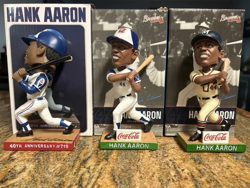 Atlanta Braves HOF HANK AARON Set Of 3 Bobbleheads / 40th Anniversary! 🔥