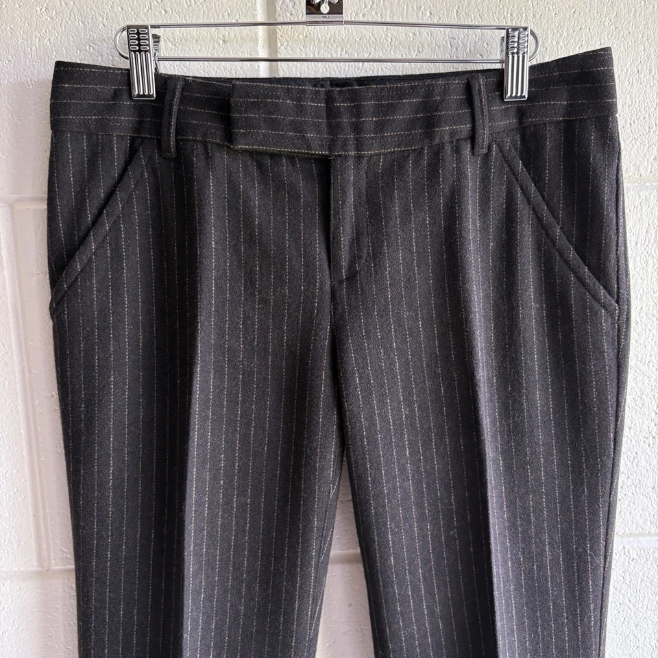 Club Monaco Wool Pin Stripe Brown Pants Trousers Womens Size 4 Bootcut Low Rise - Image 2 of 4