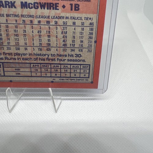 1991 Topps - Mark McGwire #270 NEAR MINT Oakland Athletics Baseball Card HOF - Picture 5 of 10