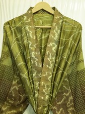 Pure Silk Green and Beige kimono Long Robe Gown Girl's Woman Silk Kimono KMO5333