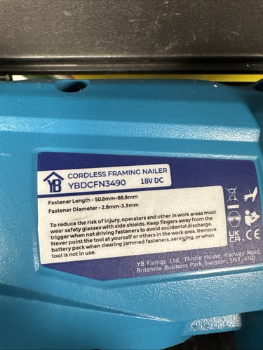 YB DCFN3490 18V Gasless Nailer - X2 BATTERIES - CHARGER & CARRY CASE - FREE POST - Picture 11 of 19
