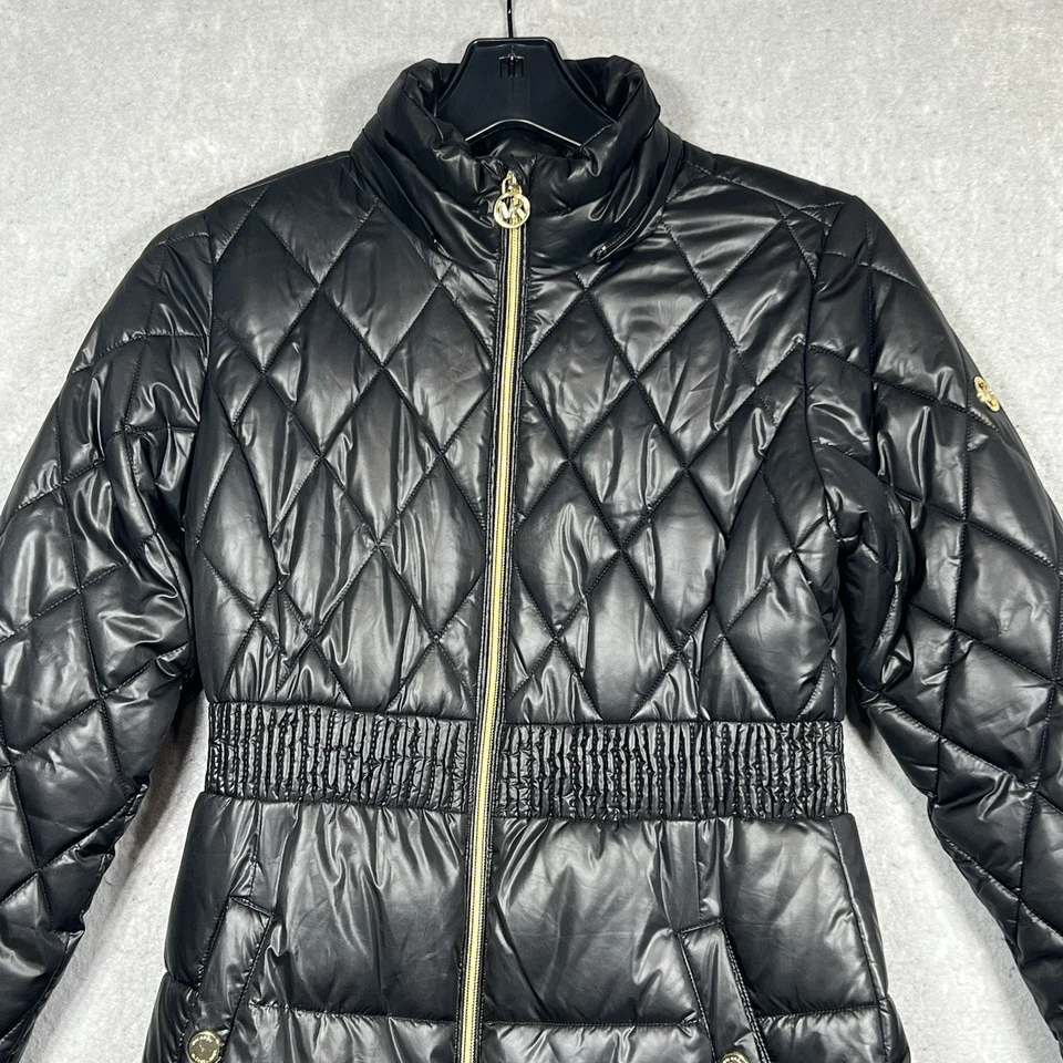 Michael Kors выстеганная куртка пуховик длинный парка черный искусственной кожи девочек размер 14 - Изображение 3 из 4