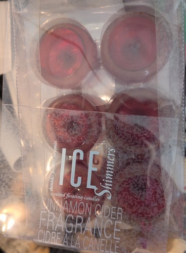 6 Red Ice Shimmers Cinnamon Cider Frangrance Floating Candles Set + Glass Holder - Picture 7 of 7