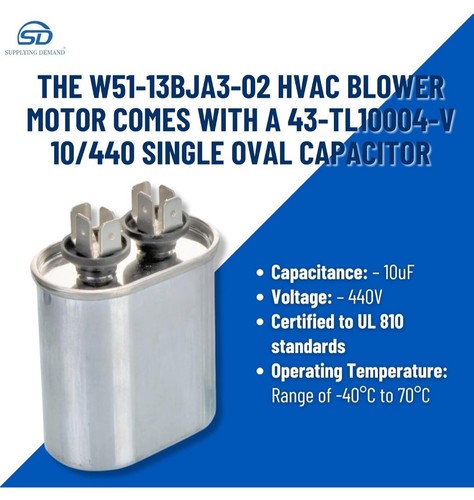 Supplying Demand W51-13BJA3-02 HVAC Blower Fan Motor 1/3 HP 1 Phase 3 Speed 208/ - Picture 4 of 9