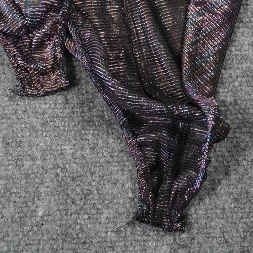 EXPO Metallic Bodysuit Top Purple Long Sleeve Asymmetrical Party Medium - Picture 3 of 8