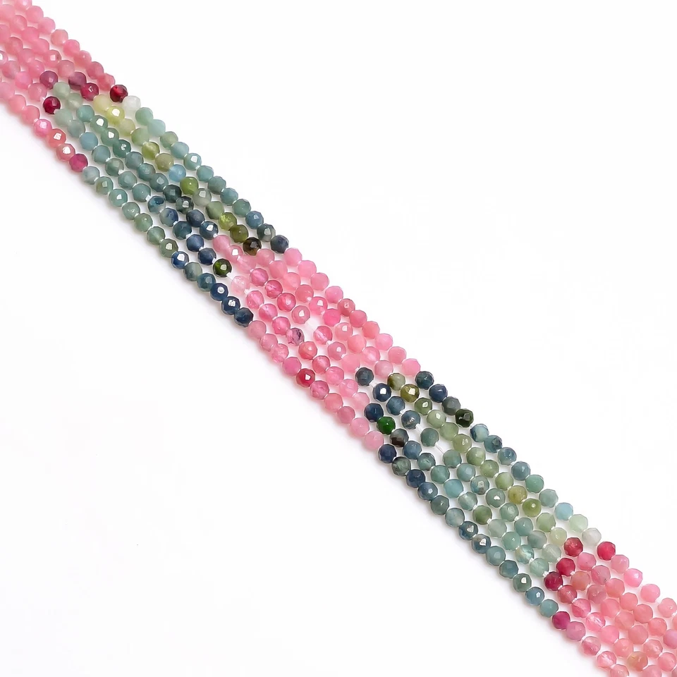 Multi Tourmaline Shaded Gemstone Round Micro Faceted Beads 2.5-3 mm Strand 12.5" - Image 2 of 2