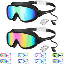 Swim Goggles, Kids Goggles with Earplugs Nose Clip Wide View Anti-Fog/UV Swimmi