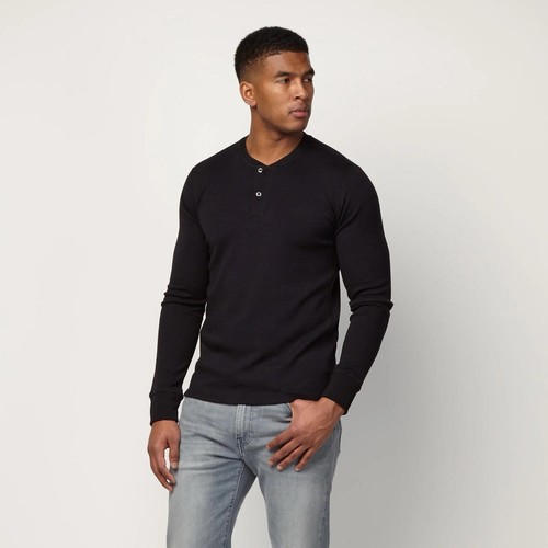 Wool& Prince Waffle Henley $140 MSRP Men’s Size S Black - Picture 3 of 7