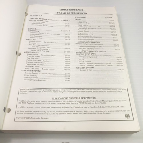 Ford Mustang 2002 OEM Volume 1 & 2 Workshop Service Manual Books PB - Picture 15 of 18