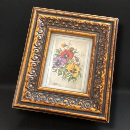Miniatur Gemälde gerahmt französische Lithographie Mélanie Tisserand Blumen Stiefmütterchen 3x4 - Bild 2 von 8
