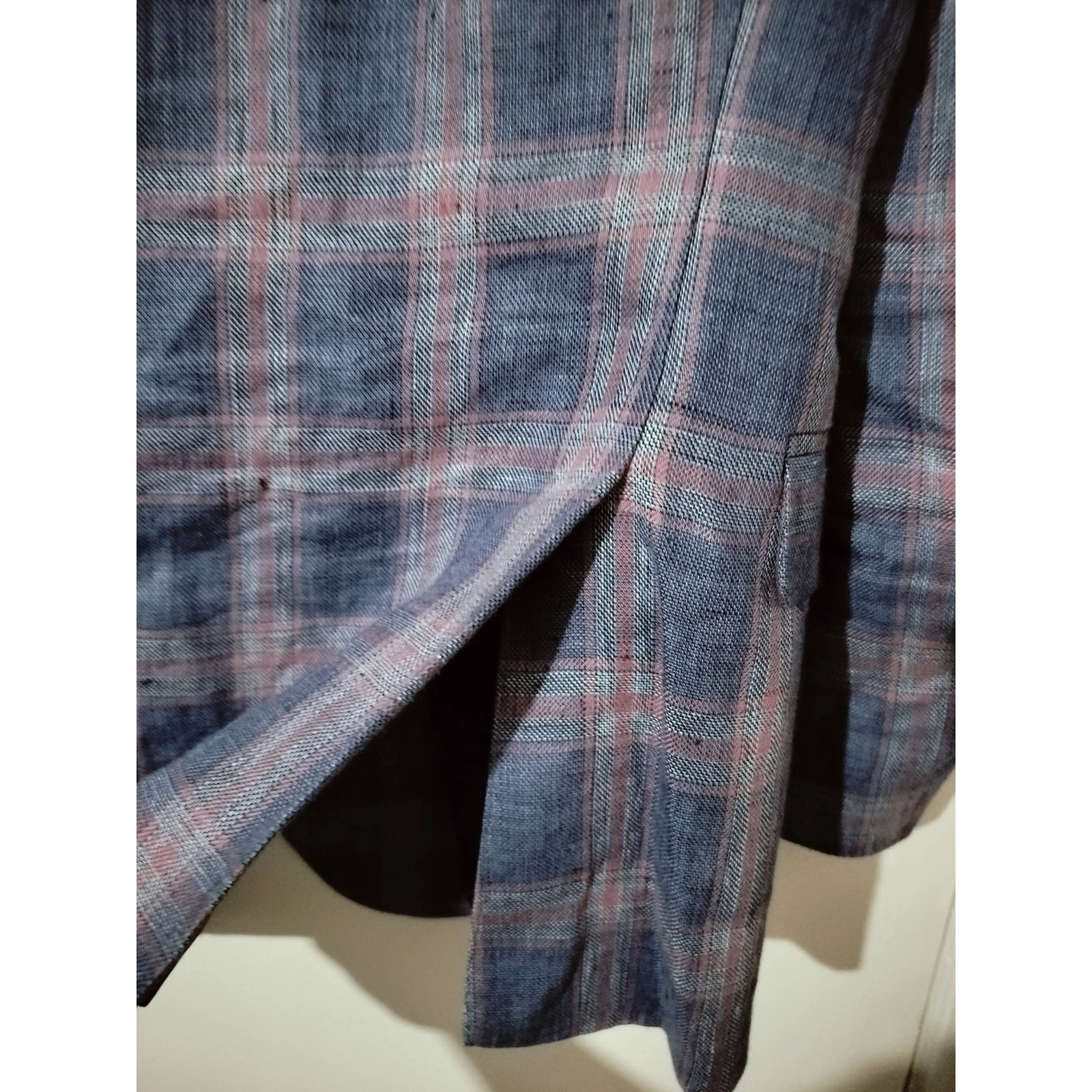 M1250) Tommy Hilfiger Men Blue Plaid Linen Two Button Sports Jacket Size 36S image 7