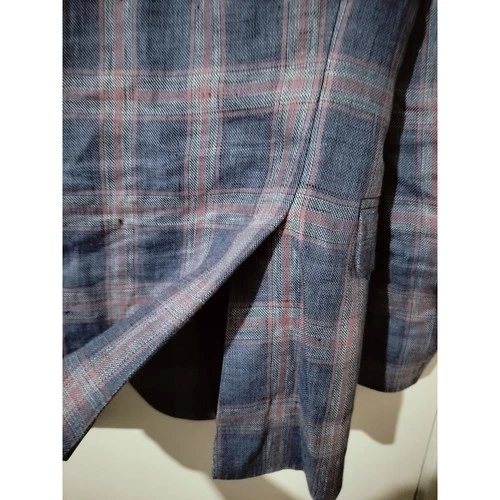 M1250) Tommy Hilfiger Men Blue Plaid Linen Two Button Sports Jacket Size 36S image 7