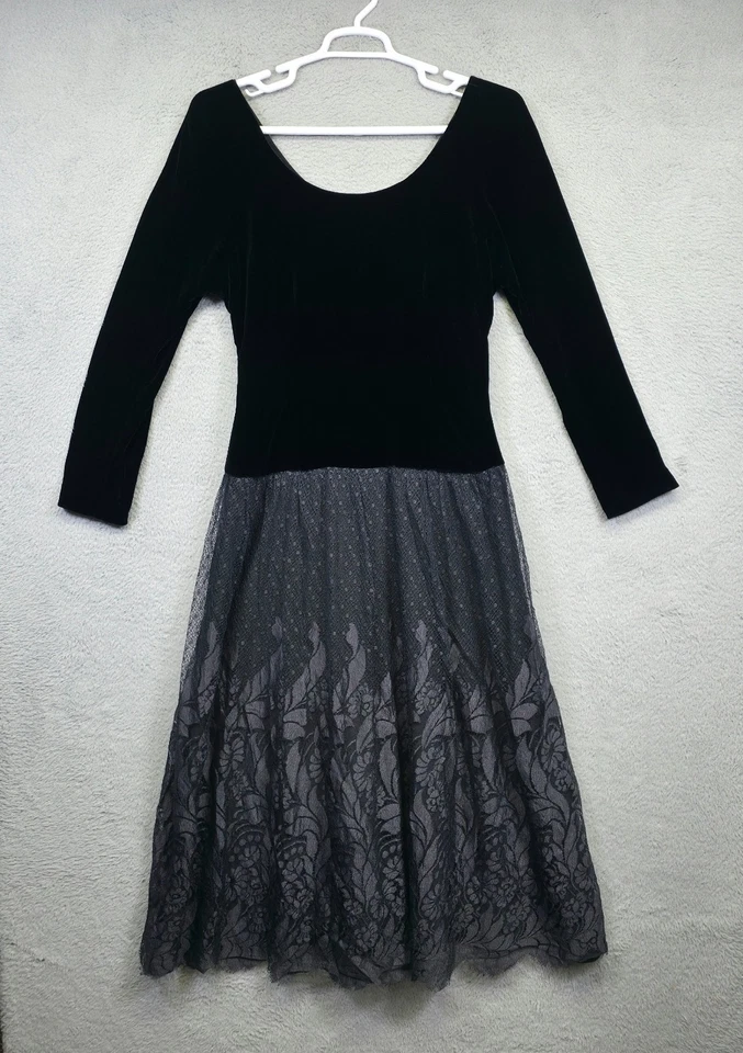 Whimsigoth Maxi Dress Womens 10 Velvet Lace Statement Fairy Goth Dark Ethereal - Image 2 of 4