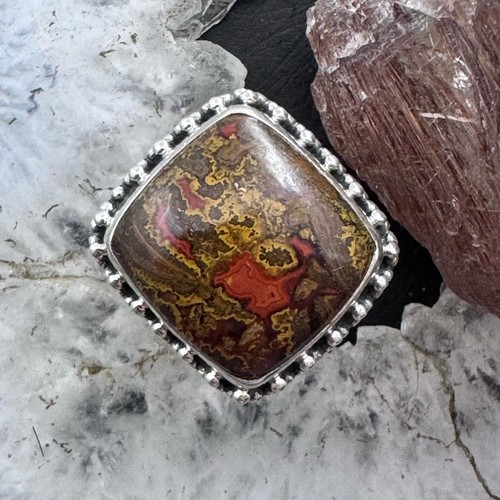 Sterling Silver Southwestern Style Moroccan Seam Agate Ring Size 7.5 For Women - Picture 1 of 10
