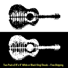 Guitar Sunset Scene Two Pack 8" Black or White Vinyl Decal Car Window