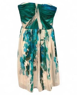 Donna Morgan Teal Floral Strapeless Chiffon Cocktail Mini Dress | Size 10