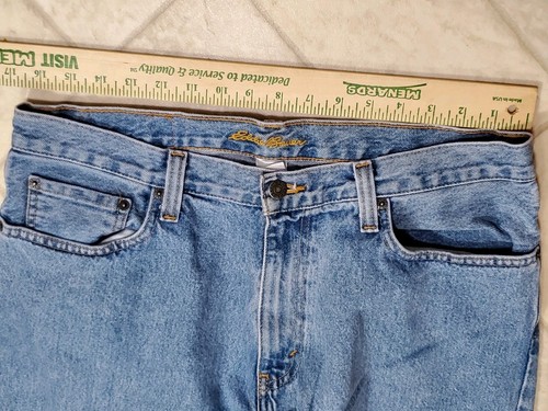 Pantalones de mezclilla Eddie Bauer para hombre 34x30 etiqueta (ajuste 33x29) lavado medio pesado 100 % algodón - Imagen 14 de 17