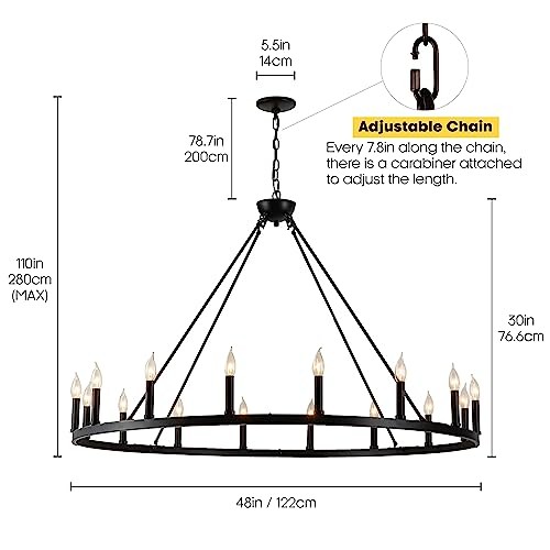 Black Wagon Wheel Chandelier Large Farmhouse Chandelier, Round Rustic 16-Light - Picture 4 of 7