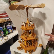 Vintage German Christmas Wooden Nativity Pyramid Windmill Weihnachts 18.5"H