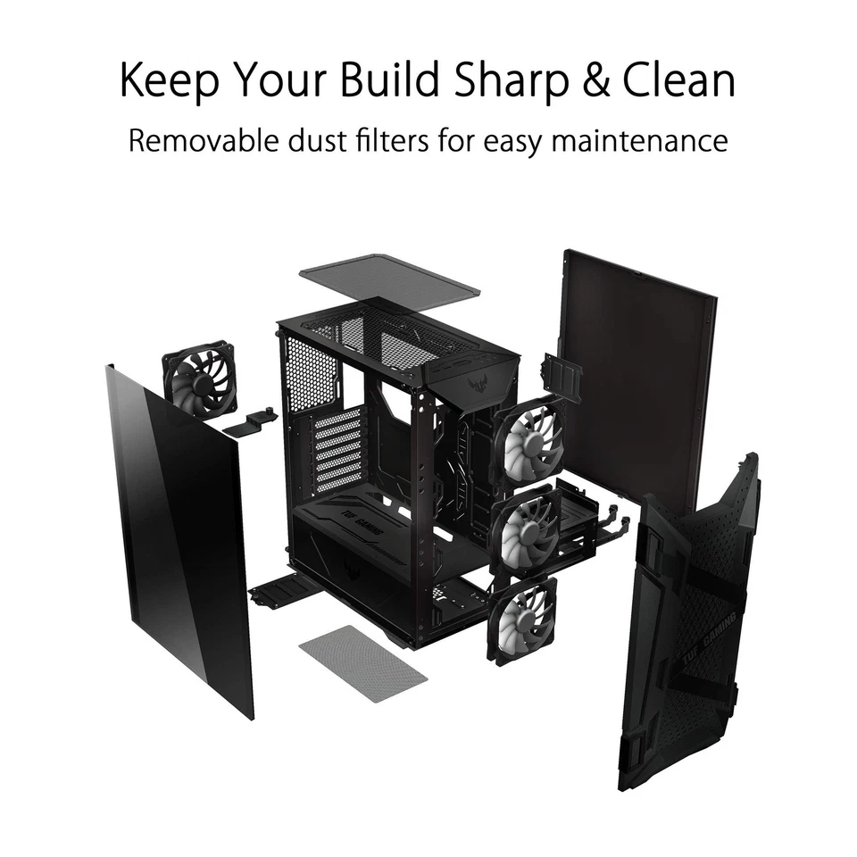 TUF Gaming GT301 ATX Case ARGB Fans Tempered Glass Compact Design Black - Image 4 of 4