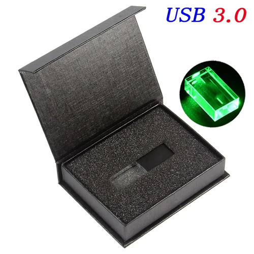 Unidad Flash LED USB 3.0 Verde 128G Cristal Memory Stick 64GB Caja Negra Logo Gratis - Imagen 34 de 38