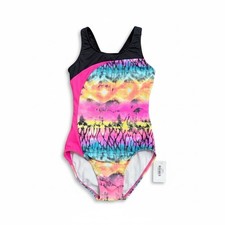 Motionwear One Piece dance leotard Girls Teal Pink Yellow Tie Dye Small Adult