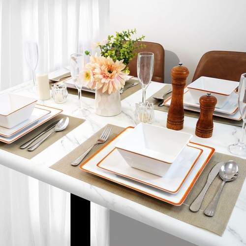 12-Piece Dinnerware Set, Melamine Dishes Set with Bowls and Plates, Non-break... - Picture 6 of 8