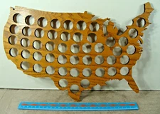 Wood Beer Bottle Cap Holder Map USA 14x11 50-Holes Wall Hanging Mount United Sta