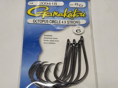 1 Pack Gamakatsu Octopus Circle 4X STRONG Hooks 8/0 #209418 6 Pack FREE SHIPPING