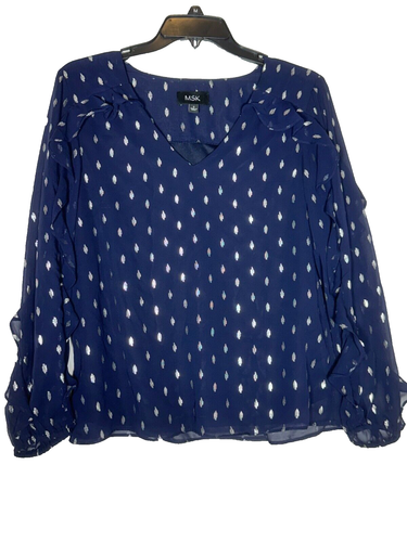 MSK ruffled V-neck top size S blue color - Picture 3 of 4