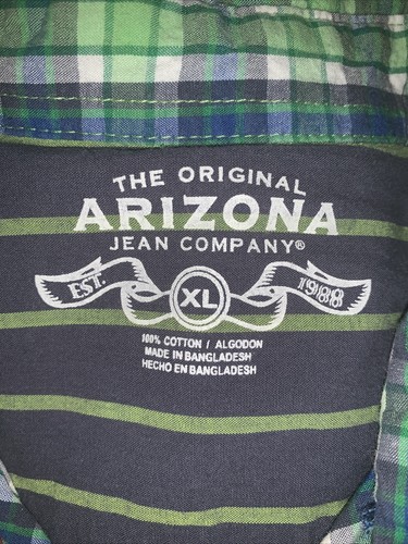 Arizona Boy's Button Down Green Blue Long Sleeve Shirt XL with Pocket Pre-Owned - Picture 6 of 7
