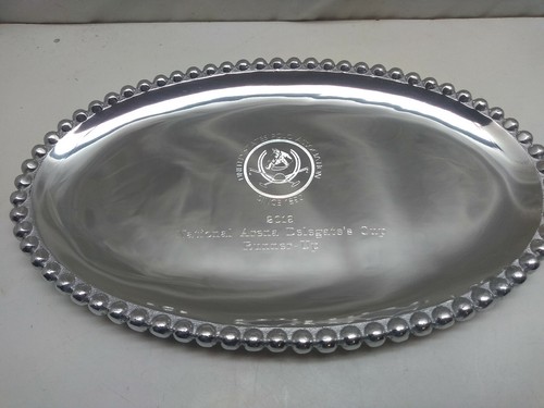 Mariposa Aluminum Custom Personalized Pearled Platter Oval Serving Tray Silver - Picture 1 of 11