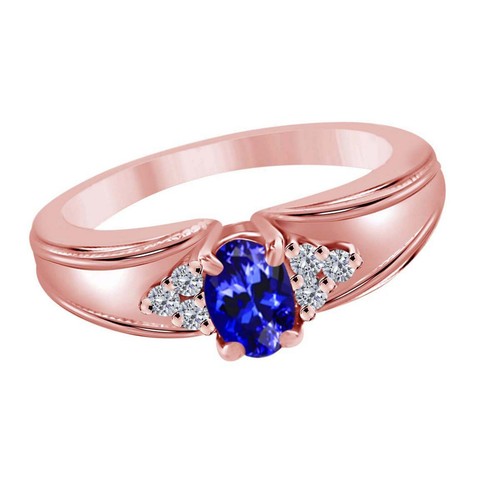 0.64Ct Tanzanite Stone & Natural White Diamond Engagement Ring in 10K Gold - Picture 25 of 27
