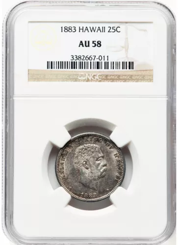 1883 Kingdom of Hawaii  25 Cents Kalakaua I, NGC AU-58