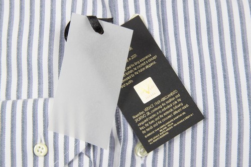 Versace 1969 Men White Blue Stripes Shirt size 17" 43 Gift for Him Made in Italy - Picture 4 of 5