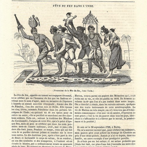 Fête du feu dans l'Inde - Procession - - Article de presse 1839 - Imagen 1 de 2