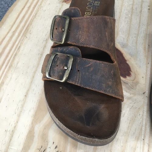 White Mountain Sandals Womens 8 M Helga Buckle Slides Brown Leather Slip On - Picture 5 of 16