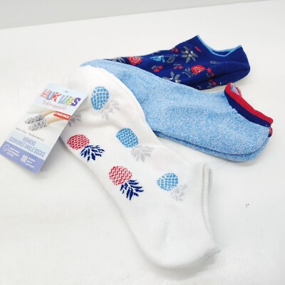 Muk Luks Womens Cushioned Ankle Socks 3 Pair Size 6-11 Pineapple Flowers Blue