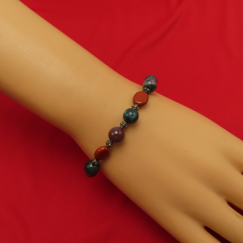 Pulsera Vintage Plata Esterlina Ágata Piedras Preciosas Azul Verde Marrón 7.25 pulgadas 777a - Imagen 3 de 14