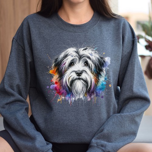 Tibet Terrier Hund Mama Color Splash Unisex Sweatshirt Schwarz Navy Dark Heather - Bild 3 von 10
